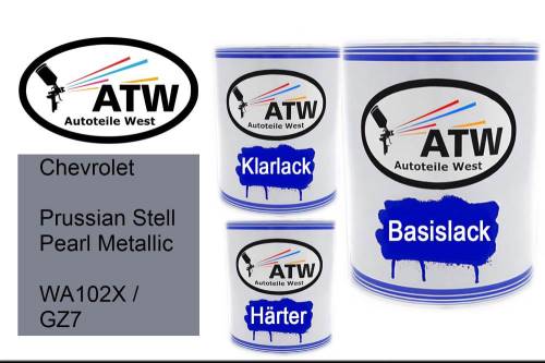 Chevrolet, Prussian Stell Pearl Metallic, WA102X / GZ7: 1L Lackdose + 1L Klarlack + 500ml Härter - Set, von ATW Autoteile West.